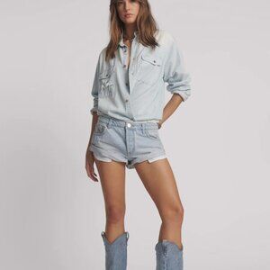 One Teaspoon - Cyber Blue Bandits Low Waist Denim Shorts